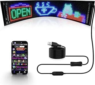 KJOY Programmable Huge Bright LED Signs, 27''x5'' USB 5V, Bluetooth App Control Custom Text Pattern Animation, Scrolling, Flexible LED Display for Car Store Party Bar Hotel