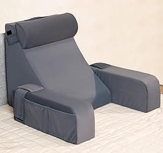 - FOVERA Reading Pillow with Arm Support & Headrest | Backrest Pillow for Bed | High-Resilience Foam Bed Back Support Pillow for Reading, Working & Relaxing | Removable Velvet Cover (Grey)