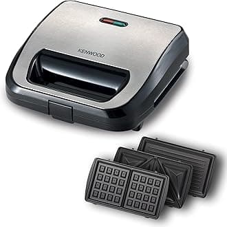 KENWOOD 3-in-1 Sandwich Maker, Waffle Maker & Grill with 3 Sets of Non Stick Multifunctional Plates for Grilling, Toasted Sandwiches and Waffles SMM02.000SI Silver/Black