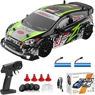 KAIMIO 1:24 Scale RC Drift Car 4WD 2.4GHz 30KM/H High Speed Racing Sport Toy Car with LED Lights, Racing and Drift Wheels (8605-Green)