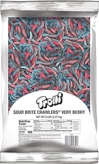 Sour Brite Crawlers, Very Berry, Sour Gummy Worm Candy, 5 Pound Bulk Bag