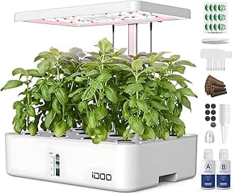 iDOO Hydroponics Growing System Kit 12Pods, Birthday Gifts for Mom Women, Herb Garden Indoor with LED Grow Light for Home School, Built-in Fan, Auto-Timer, Adjustable Height Up to 11.3", 12Pods-White