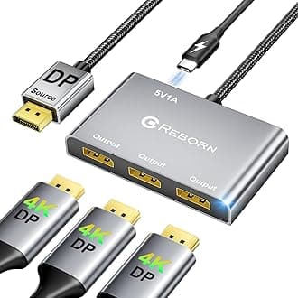 Reborn DisplayPort to 3X DisplayPort Splitter 4K@60Hz Display Port Splitter 1 in 3 Out for 3 Monitor Extended Display DP Source to 3 DP Adapter with PC, Graphics Card, Lenovo, HP and More