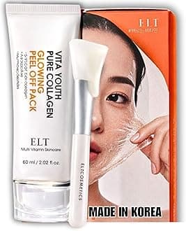 ELT Collagen Peel Off Face Mask Pack - Korean Wrapping Face Peel Mask - Hydrating & Firming Facial Mask with 5 Types of Collagen, 8 Peptides, Silicone Brush Included (60 ml / 2.02 fl.oz)