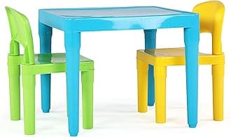 Humble Crew, Aqua Table & Green/Yellow Kids Lightweight Plastic Table and 2 Chairs Set, Square, Toddler