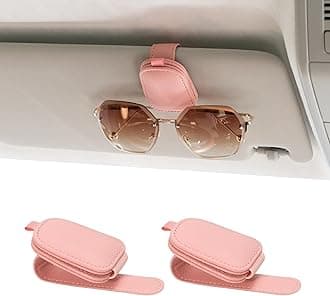 Yuoyar 2 Packs Sunglasses Holders for Car Visor - Magnetic Leather Sunglasses Holder and Ticket Card Clip - Car Visor Accessories (Pink)