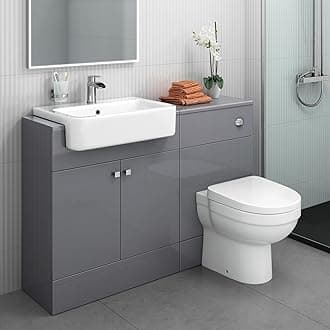 iBathUK Harper 1160 Combination Vanity Unit Furniture Set, Wash Basin Bathroom Sink, WC, BTW Toilet Pan, D Soft Close Seat with Concealed Cistern-Gloss Grey(Flat Pack)