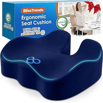 BlissTrends Seat Cushion,Thick Chair Cushions for Pressure Relief,Office Chair Cushion for Tailbone Pain, Sciatica & Back Pain Relief,Memory Foam Seat Cushions for Office Chairs (Blue)