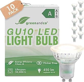 greenandco 10x GU10 | Replaces 44W | Warm White 3000K | 2.5W 450lm | 100° | Flicker-Free | Energy Efficiency Class A | 230V LED Spot | Not Dimmable