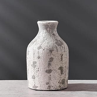 SIDUCALCeramic Rustic Farmhouse Vase | 8.5 Inch Modern Decorative Flower Vase for Home Decor | Boho Vase | Unique Vase for Table, Living Room, Bathroom Decoration, Shelf Decor, Mantel, Wedding, Gray
