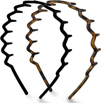 Kitsch Zig Zag Headband, Classic 90s Headbands for Men & Women, Hair Bands, Recycled Plastic Headbands for Women with Teeth, Wavy Headband, Lightweight & Durable - 2pc (Black & Tort)