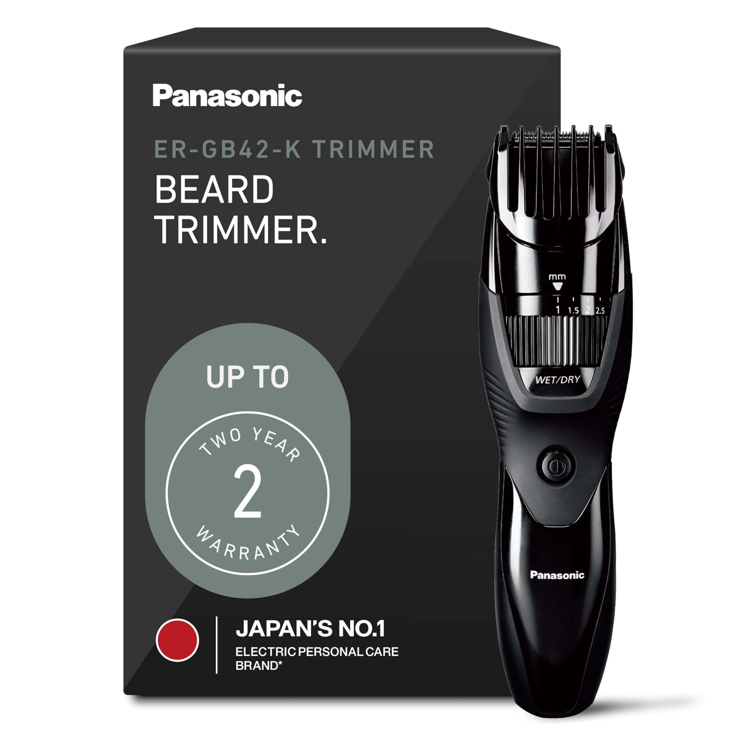 Panasonic Cordless Beard Trimmer for Men with Precision Dial, 19 Adjustable Length Settings, Rechargeable Battery, Washable - ER-GB42-K (Black)