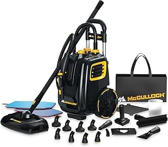 McCulloch MC1385 Deluxe Canister Steam Cleaner, 2-Hour Runtime, Chemical-Free, 23 Accessories: Mop Head, Brushes & More - Built for Home, Tile, Carpet, Furniture, & Personal Car Detailing