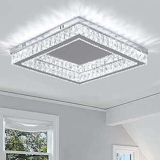 Finktonglan Square Crystal LED Flush Mount Ceiling Light, 17.7" Modern Crystal Flush Mount Chandelier, 48W 6000K Cool White, K9 Crystal & Stainless Steel, Low Profile, Non-Dimmable, No Remote