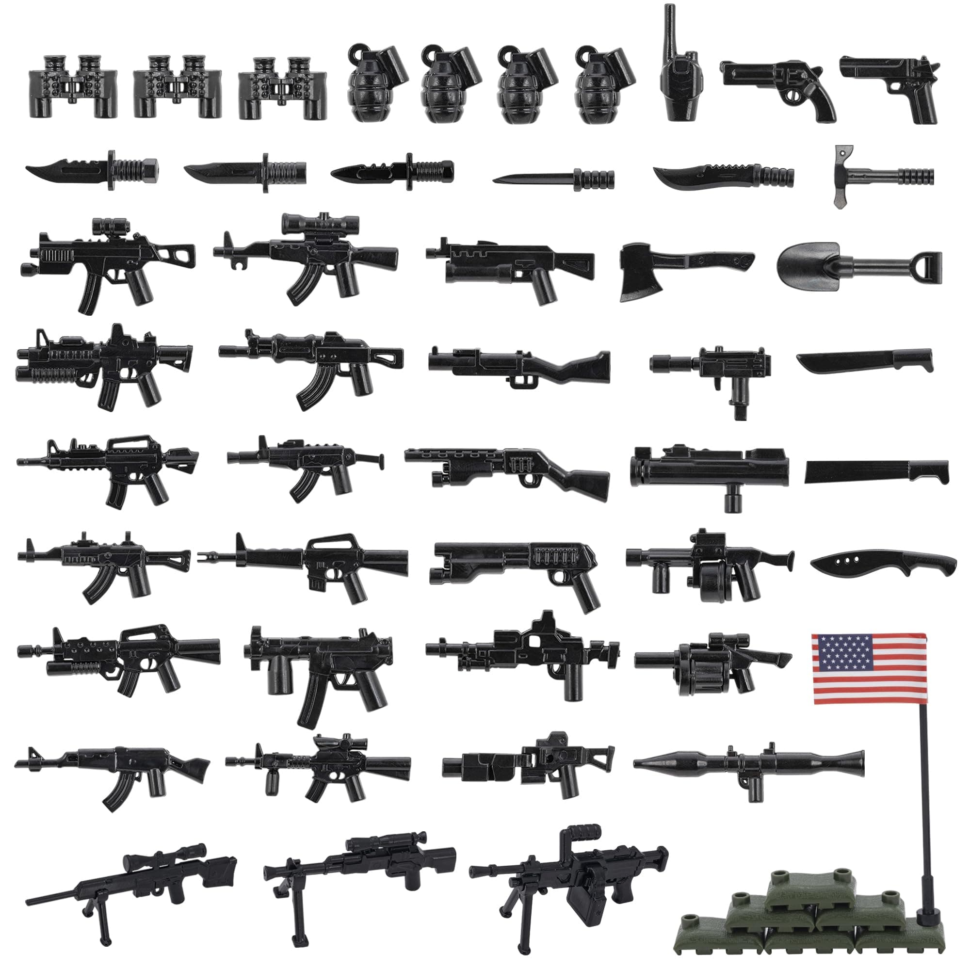 Weapons Pack Military Weapons Accessories WWII Soldier Model Toys Military Equipment Battle Blocks Bricks Children's Toys, Compatible with Mini Figure Brick Toy for Boys Age 3＋