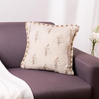 haus & kinder Decorative Embroidered Cushion Cover | Earthy Elegance Throw Cushion Cover for Sofa, Living Room | Cotton Cushion Covers 16 Inch X 16 Inch