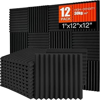 Acoustic Foam Panels 12 Pack 1" x 12"x 12" High Density Soundproofing Wedges for Wall Sound Proof Foam Panels Noise Absorbing Blocker and Sound-Damping Black Perfect for Studio Office Gaming Room