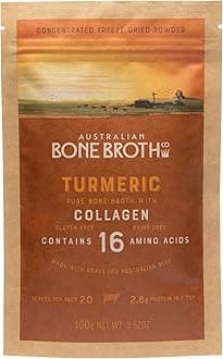 ABBCo Australian Beef Bone Broth Powder with Turmeric, Collagen Peptides - Support Bone Health, Enhance Energy & Mood, Aid Digestion - Gluten & Dairy Free, No Preservatives - 100g