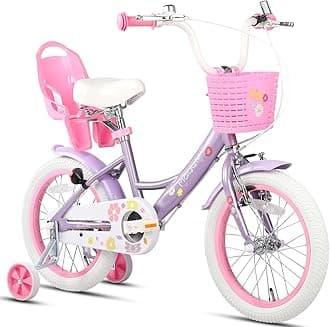 Maggie 12 14 16 20 Inch Kids Bike for 2-13 Years Old, Girls Bicycle with Doll-Seat & Basket & Stabilisers & Kickstand, Multiple Colors
