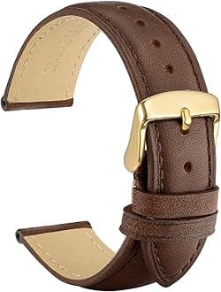 WOCCI WOCCI Watch Bands 20mm Dark Brown Vintage Leather Watch Strap with Golden Metal Pins Buckle for Men or Women