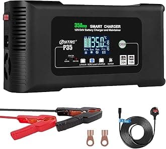 SolaMr 35A Car Battery Charger, 12V and 24V Intelligent Fully Automatic Battery Maintainer with Pulse Reconditioning for Trucks, Motorcycles, Marine Lithium and Lead Acid Batteries - P35