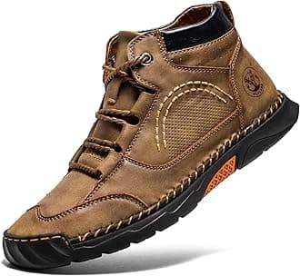 FLYLAND Men's Casual Leather Fashion Sneakers Ankle Chukka Boots Handmade Lightweight Loafers Mid top Walking Driving Shoes (Khaki, 13)