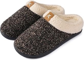 Mens Warm Fuzzy Slip On Slippers, Sherpa Lined House Shoes with Memory Foam for Indoor Outdoor, Mens Gifts for Winter