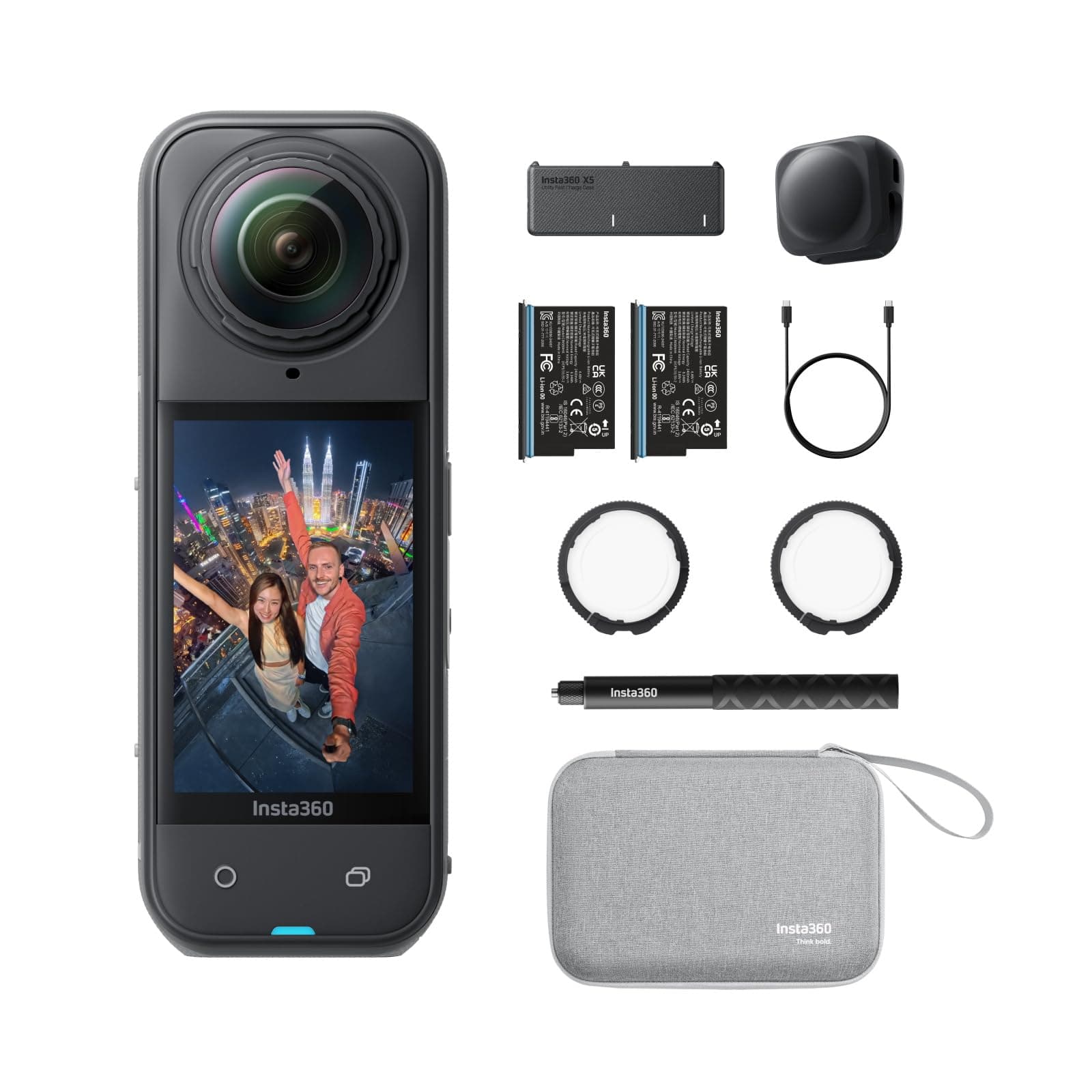X5 Essentials Bundle - Waterproof 8K 360° Action Camera, Leading Low Light, Invisible Selfie Stick Effect, Rugged and Replaceable Lens, 3-Hour Battery, Built-in Wind Guard, Stabilization