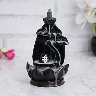 Webelkart Polyresin Shivling Backflow Smoke Incense Holder/Smoke Fountain for Home with Free10 Scented Incense Cones| Shiva Smoke Fountain (Black,7 Inches)(Conical)