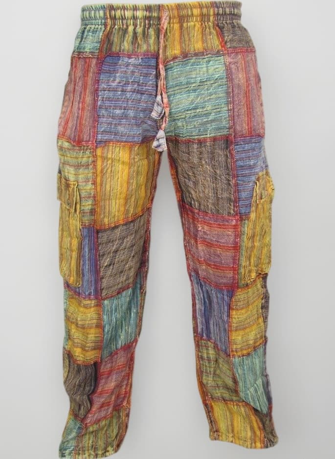 Cotton Patchwork Summer Casual Elastic Drawstring Trousers