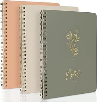 Aesthetic Spiral Notebook Set of 3 For Women - Cute College Ruled 8x6 Journal/Notebook with Large Pockets And Lined Pages - Perfect Supplies to Stay Organized at Work or School