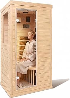 1350W Far Infrared Home Sauna, Energy-Efficient Fast-Heating Indoor Sauna Room with Bluetooth & 7-Color Therapy, Canadian Hemlock Wood, Modular Design - Ideal for Home Gym, Family Relaxation