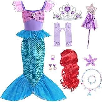 Little Girls Mermaid Costume Princess Dress Up Ariel Outfits with Accessories Wig Birthday Party Halloween Cosplay