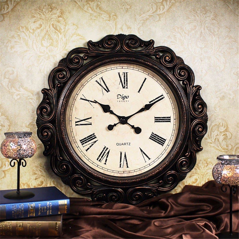 EXDJ 23" simple plastic round Single side wall clock,metal Beige bottom Quartz clock,child mute Roman numerals Decoration clock