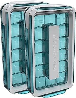 ICEBREAKER Pop 2.0 Ice Cube Tray - Make and Serve Ice without Touching the Ice - The Hygiene Ice Container for the Freezer - Silicone Container with Lid - 18 Ice Cubes (Pack of 2)