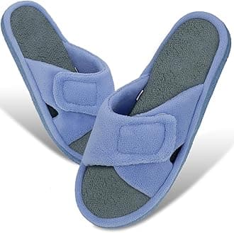 Magtoe Adjustable House Slippers for Women Memory Foam Soft Indoor Shoes Coral Fleece Lined Open Toe Home Slip on Slides Sandals All Seasons