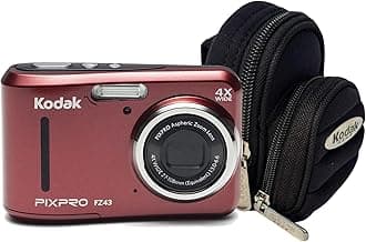 KODAK PIXPRO FZ43 16 MP Digital Camera (Red) Bundle with Kodak Gear Silverado P04 Small Pouch Micro Twin Pocket Case (Black)