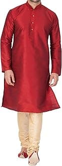 Vastramay Men's Yellow Silk Blend Banarasi Kurta, Full Sleeve, Mandarin Neck, Regular Fit, Festive, Soft Comfortable Feel, Solid Design for Traditional Occasions