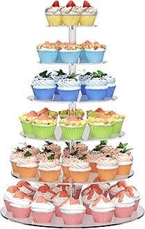 6 Tier Large Acrylic Round Cupcake Stand, Clear Wedding Cupcake Tower Stand, Cupcake Tier Stands for Dessert Table, Tiered Cupcake Holder Stand, Cupcake Display Stand