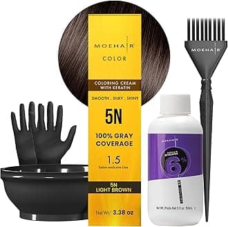 MOEHAIR Hair Coloring Kit | 5N Permanent Hair Color (Light Brown), 20 Volume Developer 6%, Coloring Brush, Gloves & Mixing Bowl | Keratin Infused Color | Gray Coverage | Adds Shines