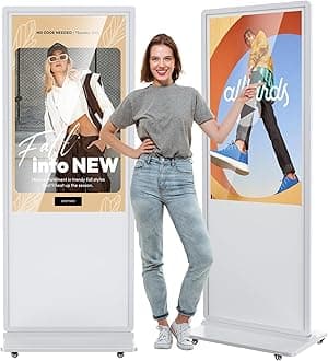 JIYANG 55 Inch 4K Digital Signage Display,Indoor Floor Standing Touchscreen Advertising Display Kiosk Android System,Commercial LCD Totem Support HDMI-in,Store Displays Screens and CMS System(White)