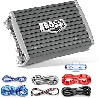 BOSS Audio SystemsAR1500MK Car Amplifier and 8 Gauge Wiring Kit - 1500 Watts Max Power, 2/4 Ohm Stable, Class AB, Monoblock, Mosfet Power Supply, Remote Subwoofer Control