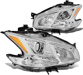 Auto Dynasty Headlights Assembly Compatible with 09-14 Nissan Maxima, Halogen Models Factory Style Projector Headlights, Driver and Passenger Side, Chrome Housing