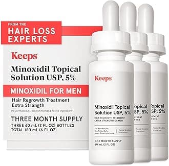 Keeps Extra Strength Minoxidil for Men - 5% Minoxidil Hair Growth Serum - Hair Loss & Regrowth Treatment for Thinning & Bald Spots - Clinically Proven Hair Growth Products - Unscented Topical Solution