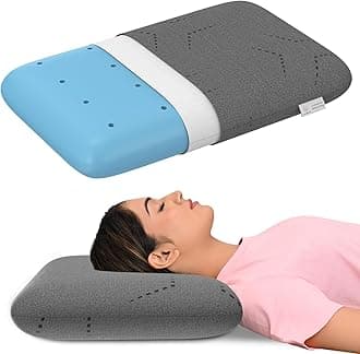 MY ARMOR Ventilated Cool Gel Memory Foam Pillow, Orthopedic Pillows for Neck Pain Relief, Queen Size - 4.5 Inch Thickness with Grey Colour Removable Pillow Cover - Pack of 1