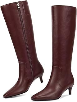 wetkiss Rhinestone/PU Low Chunky Pointed Toe Knee High Boots for Women with Full Bling Sparkly Crystals Booties for Wedding Party Date Dress