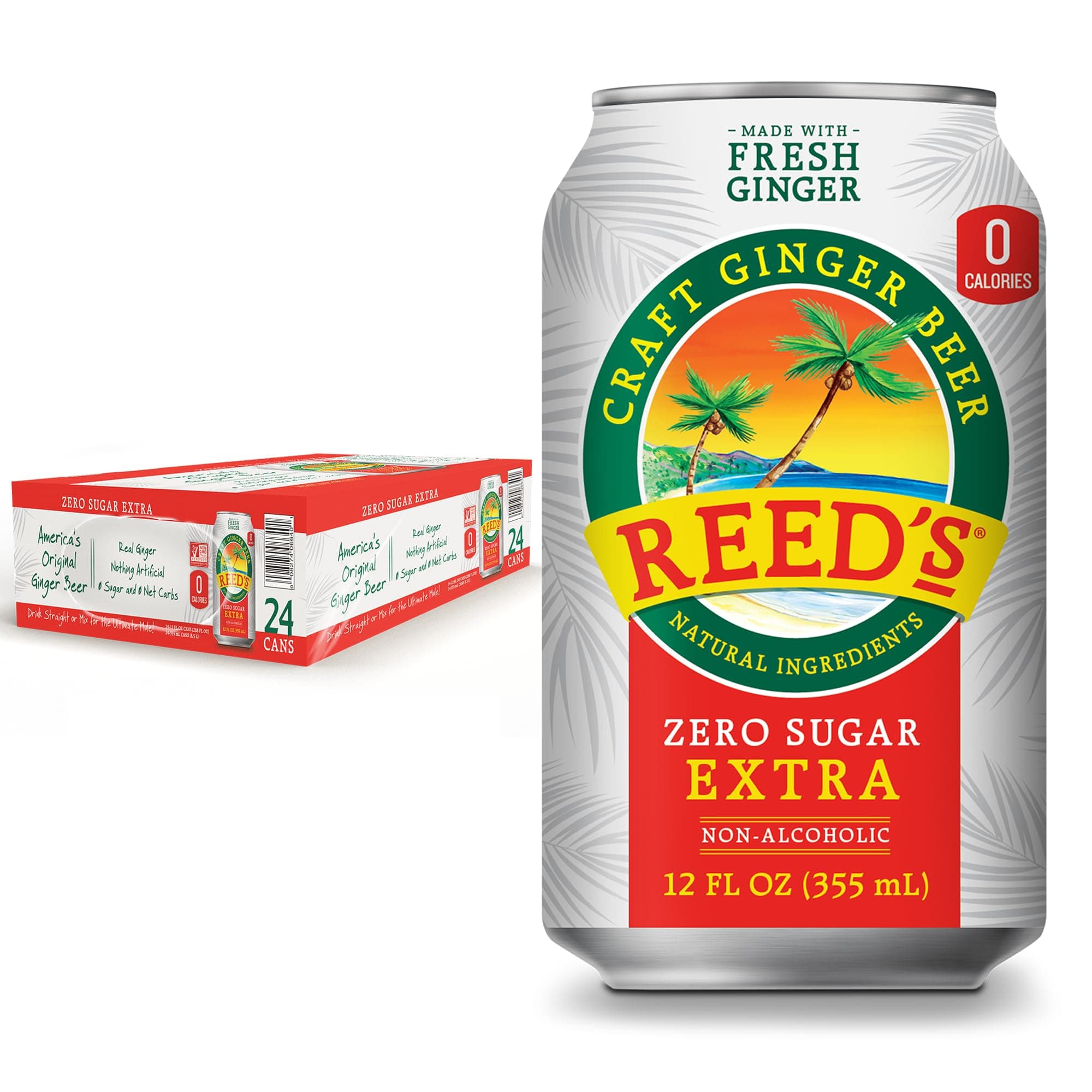Zero Sugar Extra Ginger Beer - Crafted with Fresh Ginger Root - 12oz Cans, 24 Pack