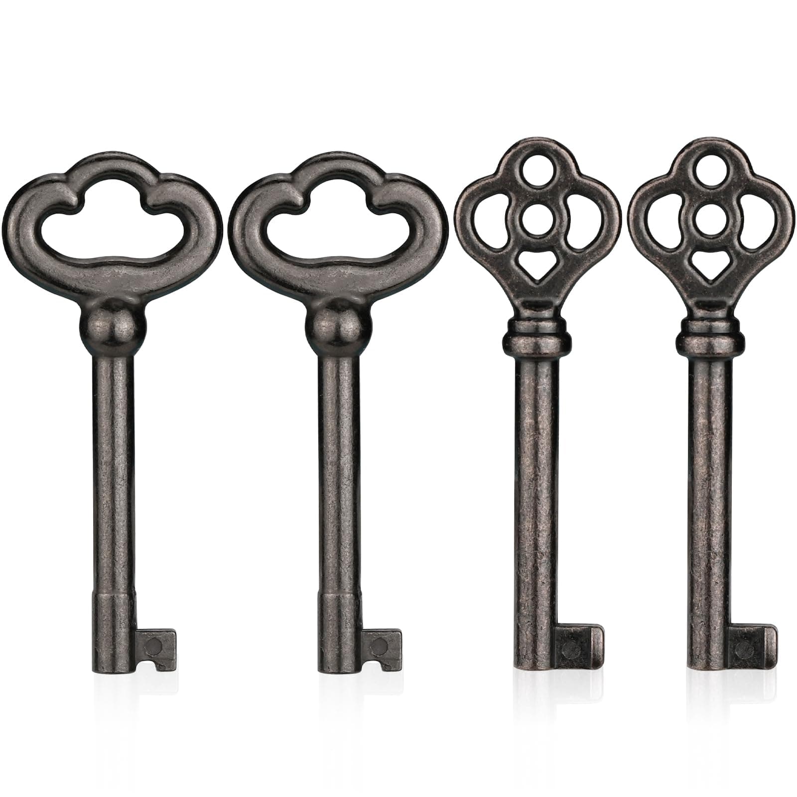 4-Pack Skeleton Keys KY-2AB KY-3AB Versatile Replacement for Antique Furniture, Solid Brass Hollow Shaft Keys for Cabinets, Grandfather Clocks, Dresser Drawers, and Secretary Desks