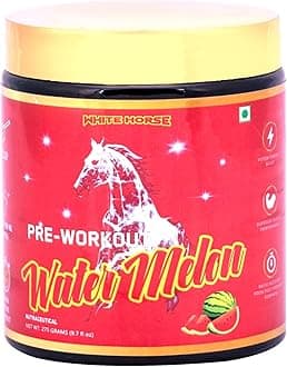 NutriSpark White Horse- Pre work out Workout Supplement with Creatine HCl, Beta-Alanine, Glutamine - Energy and Muscle Management, Unisex-Watermelon 275gm