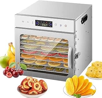 Food Dehydrator Machine Dehydrator Vegetable Fruit Dehydrator with 24H Timer and Light 8 Drying Racks 800W 30-90℃ with Touchscreen Control and Visible Window for Home Commercial ﻿